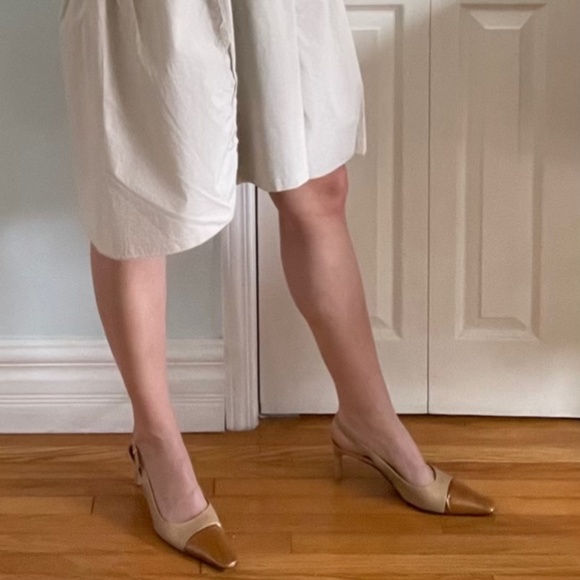 Shoes: Vintage Colour Block Caramel Slingback Heels - Picture 3 of 9